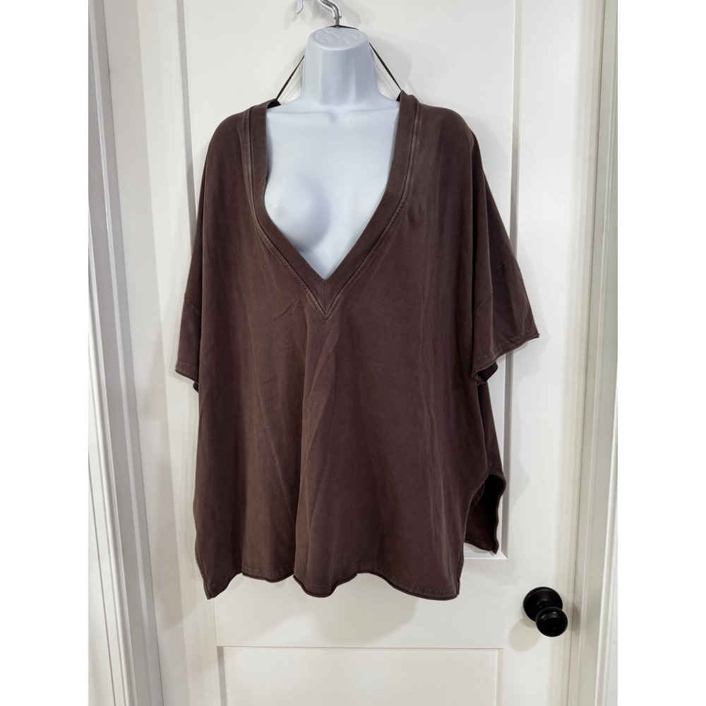 FP Movement Reversible Tunic Top Small Charcoal Brown Oversized V-Neck OB1294499